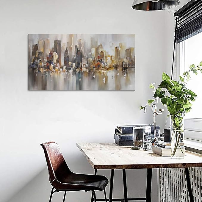 New York City Wall Art - Modern Abstract Wall Art for Living Room, Office & Bedroom Cityscape & Paintings for Bedroom brooklyn bridge Wall Art Pictures Wall Decor Chicago Artwork for Walls 20×40IN