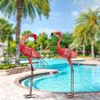 Metal Flamingo Garden Statue, 40" Tall Outdoor Decor Flamingos Yard Art Sculptures and Statues Reinforced Foot, Weatherproof Flamingo Ornaments for Lawn Pool Backyard Decor, Set of 2