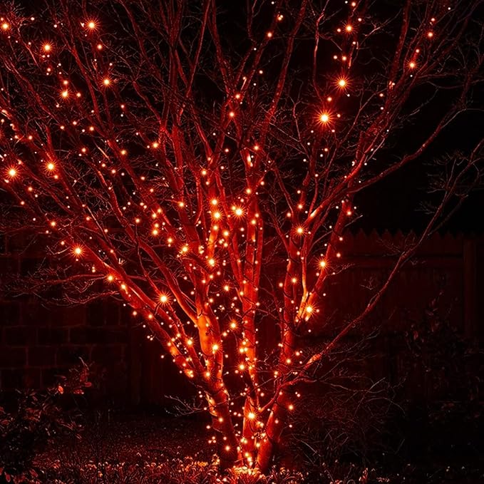 DAZZLE BRIGHT Halloween 300 LED String Lights, 100FT Connectable String Lights with 8 Lighting Modes, Halloween Decorations for Party Carnival Supplies, Indoor Outdoor Yard Garden Decor (Orange)