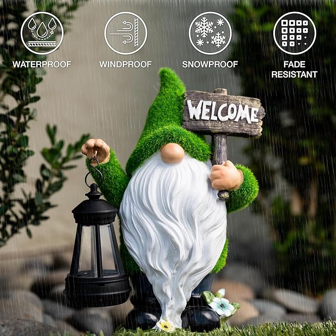 Garden Gnomes Outdoor with LED Solar Light - 11’’ Funny Gnome Decorations/ ornaments for Home/Yard/Patio Solar Lantern Garden Statues - Decor -Deals/clearance - Housewarming/Birthday Gifts