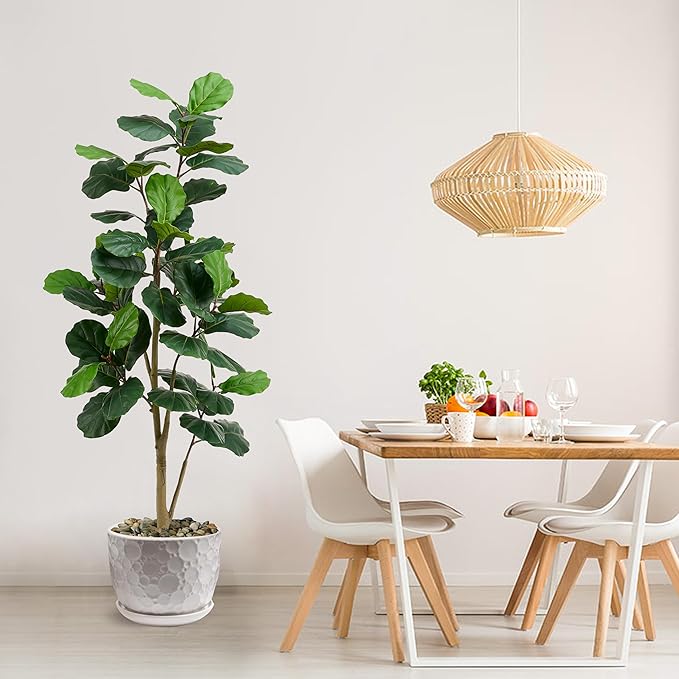 Artificial Fiddle Leaf Fig Tree, 6FT Tall Faux Ficus Lyrata Fake Tree in White Pot, Artificial Tree Indoor Decor, Fiddle Leaf Fig Tree Fake Plant for Home Office Living Room Decoration Modern