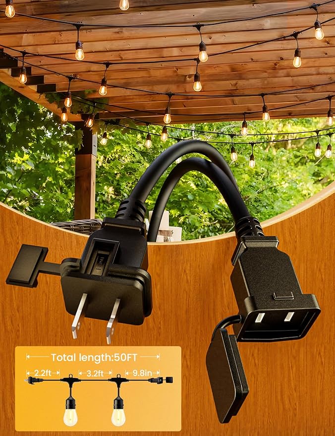 Svater Outdoor Led String Lights 50FT, Patio Lights with 16pcs S14 Shatterproof Bulbs, 1 Watt E26 Dimmable 2700K Warm White, IP65 Waterproof, Commercial Grade Light