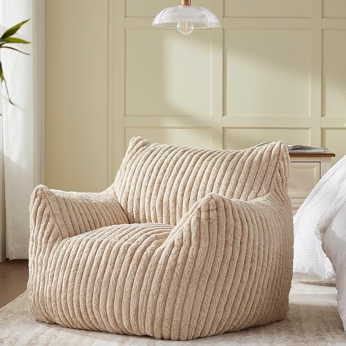 Giant Bean Bag Chairs for Adults Teens, Large Bean Bag Sofa Chairs with Filling Comfy Fuzzy BeanBag Chair with Armrests for Bedroom Living Room Reading