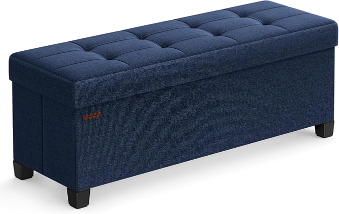 SONGMICS Storage Ottoman Bench, Foldable Foot Rest with Legs, 15 x 43 x 15.7 Inches, End of Bed Bench, Storage Chest, Load up to 660 lb, for Living Room, Bedroom, Entryway, Midnight Blue ULSF018I01