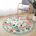 Round Rug 4ft Washable Circle Rug Non Slip Low Pile Boho Floral Small Circular Rug for Bedroom, Bathroom, Entryway, Kids Room, Office, College Dorm(Green)