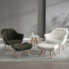 Modern Sherpa Accent Chair with Ottoman Set of 2, Fluffy Upholstered Lounge Chair with Footrest, Comfy Living Room Side Boucle Armchair for Small Space Bedroom, White