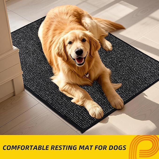 JSEI Dirt Trapper Door Mat 24"x60" Non-Slip Washable Entrance Mat, Dog Doormats, Absorbent & Fade-Resistant Floor Mats, Low Profile Welcome Mats for Entryway, Front Door, and Inside Entrance, Black