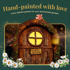 Fairy Door and Windows – Glow in The Dark Yard Art Sculpture Decoration for Kids Room, Wall and Trees Outdoor | Miniature Garden Outdoor Decor Accessories with Bonus Fairy Lantern