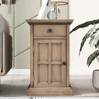 Traditional Wood End Table with Charging Station, Modern Vintage Sofa Chair Side Table Nightstand with Storage & Drawer for Living Room Bedroom, No Assembly, Antique Brown