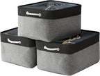TheWarmHome Organization and Storage Basket for Organizing - 17x14x10 inch Large 3 Pack Collapsible Storage Bin for Shelves, Fabric Basket for Gifts Empty Organizer Gift Closet (Black & Grey)