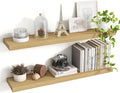 36 Inch Floating Shelves, 8 Inch Deep Floating Shelves for Wall, Hanging Shelf with Invisible Brackets, Deep Shelves for Bathroom, Bedroom, Living Room, Oak, Set of 2