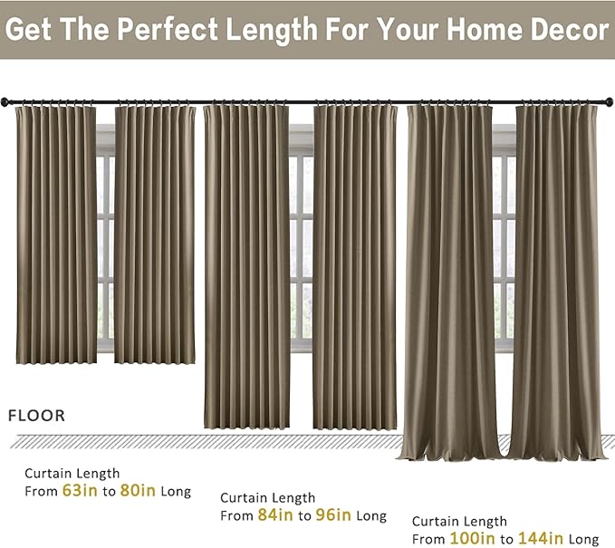 RAIN CITY 92 Inch Long Blackout Curtains 2 Panels Set Linen,Linen Back Tab Drapes with Hooks,Light Blocking Modern Stylish Curtains for Bedroom Living Room,W50xL92 in Length