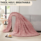 L'AGRATY Chunky Knit Blanket Throw: 80''x90'' Chenille Chunky Knitted Throw Blanket for Bed Couch - Handmade Thick Big Cable Knit Blanket - Large Chunky Crochet Blanket for Home Decor(Rose Pink)