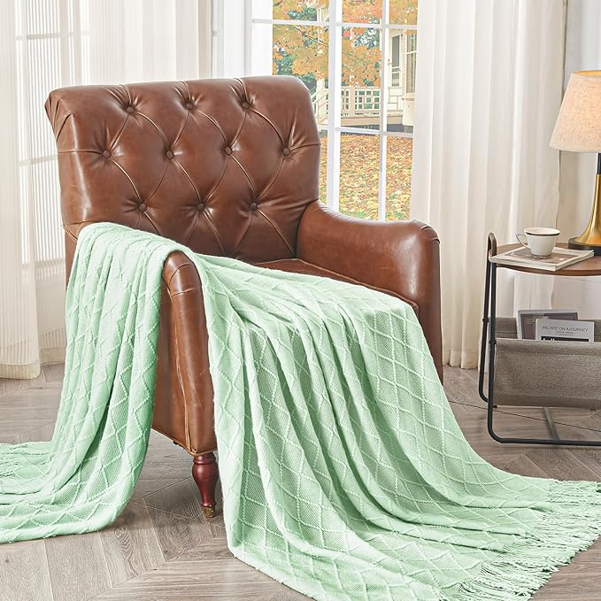 inhand Knitted Throw Blanket for Couch and Bed, Soft Living Room Home Decor Knitted Blanket with Tassel, Outdoor Lightweight Breathable Summer Blanket, Farmhouse Warm Woven Decorative, 50"x60"