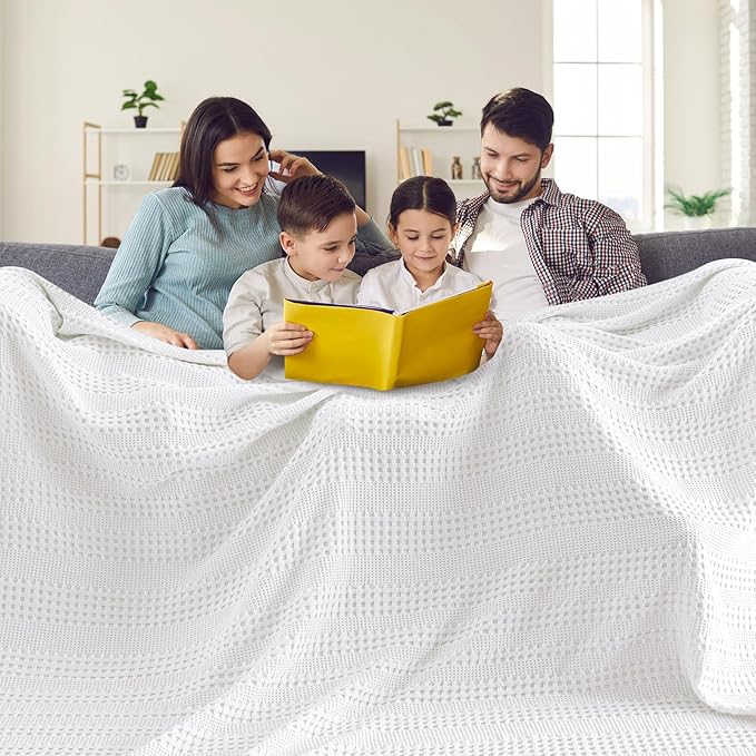 PHF Cooling Waffle Blanket California King Size, Lightweight 60% Rayon Derived from Bamboo & 40% Cotton Breathable Blanket for Hot Sleepers, Soft and Luxury for Bed Couch and Sofa, 110"x96", White