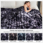Cozy Bliss Faux Fur Throw Blanket for Couch, Fuzzy Soft Plush Thick Bubble Blanket for Sofa Bedroom Living Room,50 * 60 Inches Tie Dye Black