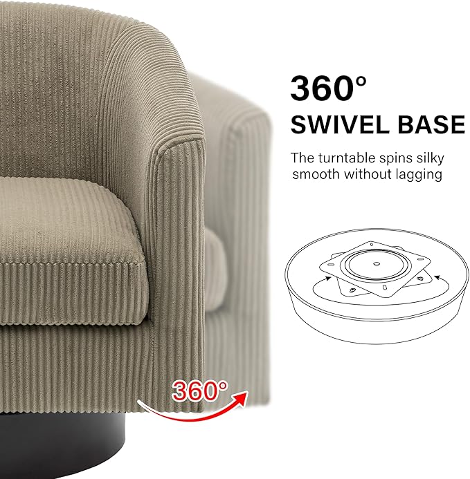Swivel Barrel Accent Chair, Modern Round Corduroy Fabric Arm Chair for Living Room, Bedroom, Comfy Club Reading Chairs for Adults (Corduroy Camel, Set of 2)