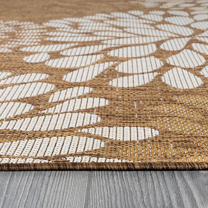 Beverly Rug Outdoor Rug 8x10 Modern Exotic Tropical Leaf Area Rugs for Indoor and Outdoor Patio Deck Porch Garden Water Resistant Washable Outside Carpet (8 x 10 Wooden)