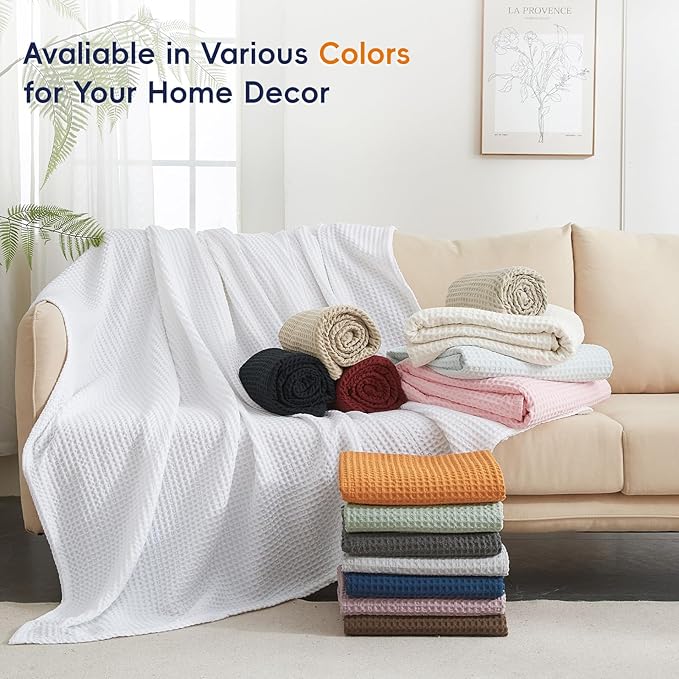 PHF Ultra Soft Waffle Weave Blanket King Size 104"x 90"- Washed Lightweight Breathable Cozy Woven Blanket for Bed - Aesthetic Decor for Couch Bedding Sofa Home Car - Grey