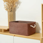 TheWarmHome Decorative Basket Rectangular Fabric Storage Bin Organizer Basket with Handles for Clothes Storage (Brown,Large-3Pack,15.7L*11.8W*8.3H)