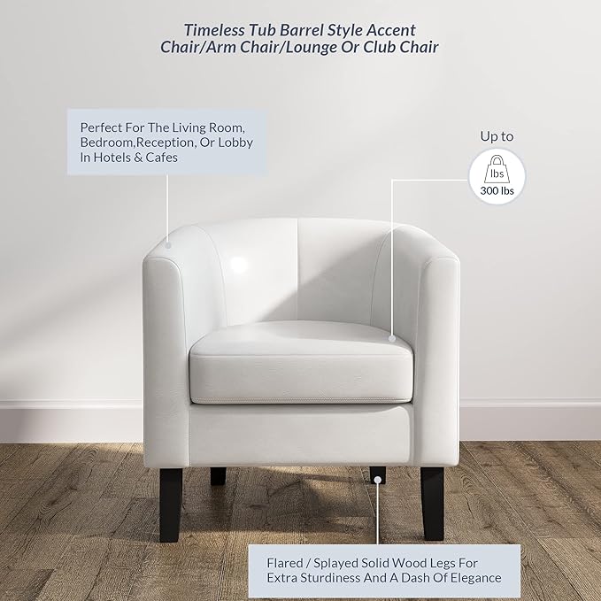 BELLEZE Accent Barrel Chair, Set of 2 lub Tub Sofa Corner Chair with Flared Legs and Cozy Soft Padding for Living Room Bedroom Waiting Room - White
