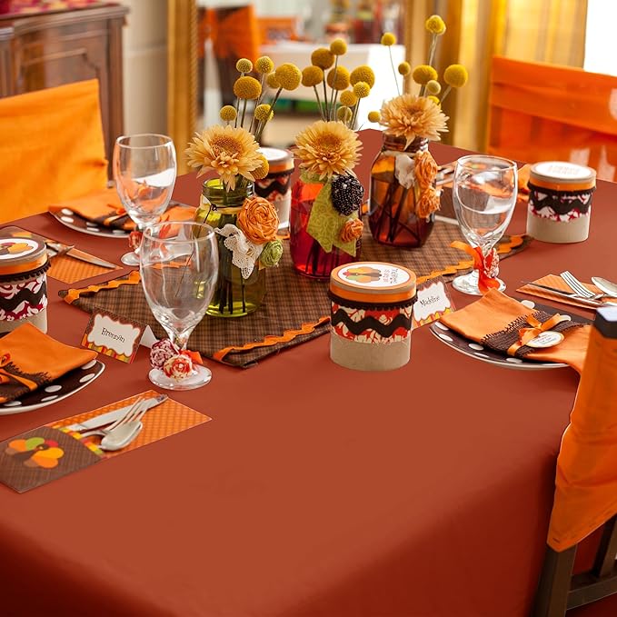 sancua Rectangle Tablecloth 60 x 120 Inch Burnt Orange, Stain and Wrinkle Resistant Washable Fabric Fall Table Cloth, Thanksgiving Polyester Table Cover for Dining Parties Rust Pumpkin Orange