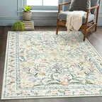 Wonnitar Washable Area Rugs 5x7, Soft Floral Bedroom Area Rug, Washable Carpet 5x7 Non Slip, Boho Flower Print Beige Carpets for Living Room Bedside Dining Room
