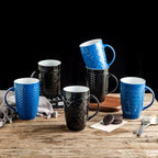 AmorArc Large Coffee Mugs Set of 6, 20oz Ceramic Tall Coffee Mugs Set with Textured Geometric Patterns for Latte/Tea/Beer/Hot Cocoa, Dishwasher & Microwave Safe, Multi