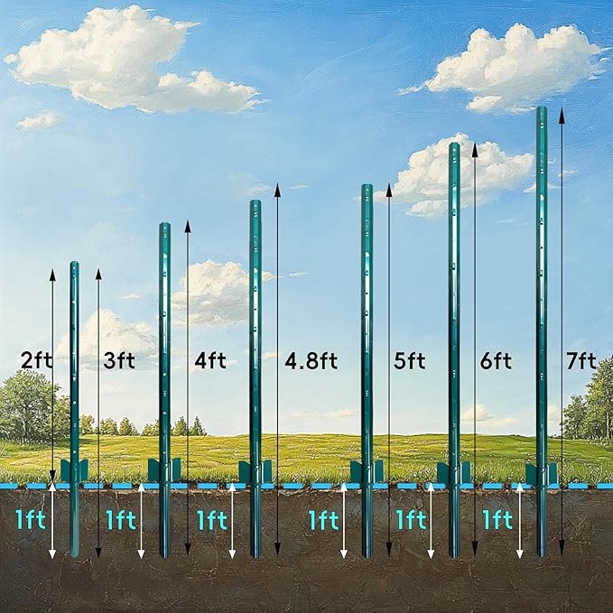 ARIFARO Fence Posts 4.8 Feet Sturdy Duty Metal Fencing Poles, Pack of 10, No Dig Garden U Post for Wire Fencing Steel Post for Yard, Outdoor Wire