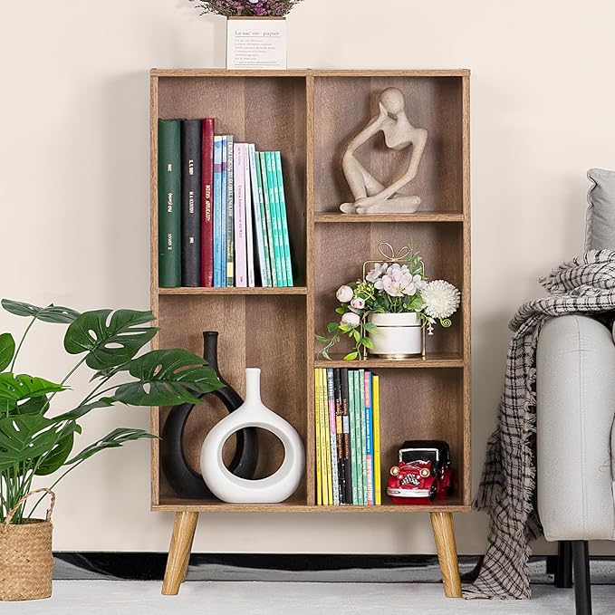 5 Cube Small Bookshelf - 3 Tier Mid-Century Modern with Legs