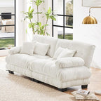 Loveseat Modular Sectional Sofa, Cloud Couch 2 Seater Sectional Couch Home Sofa Living Room Oversized Couch, Modern Deep Seat Couch with Chaise with Round Bolster Armrests 4 Pillows(White)