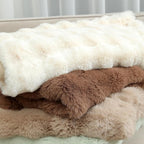 RYNGHIPY Faux Rabbit Fur Throw Blanket Ruched Plush Fuzzy Blanket for Couch Bed Sofa Heavy Warm Comfy Throws for Living Room Bedroom Machine Washable (Solid Brown, 63''x79'')