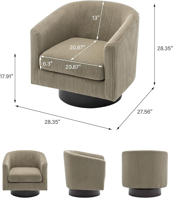 Swivel Barrel Accent Chair, Modern Round Corduroy Fabric Arm Chair for Living Room, Bedroom, Comfy Club Reading Chairs for Adults (Corduroy Camel, Set of 2)