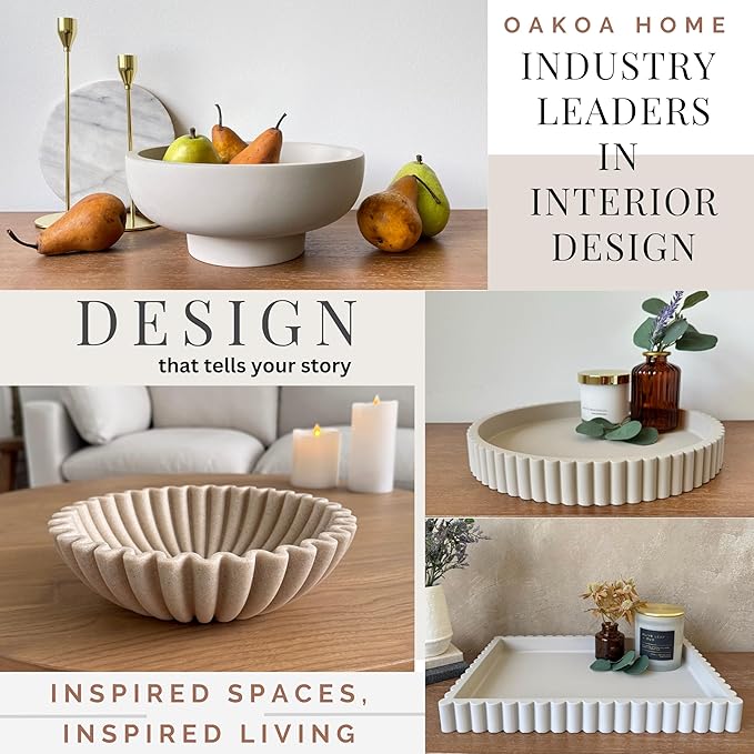 OAKOA Beige Resin Large Decorative Bowls for Home Decor - Decorative Bowl for Keys Entryway Table - Decorative Fruit Bowl Decor - Purse Bowl