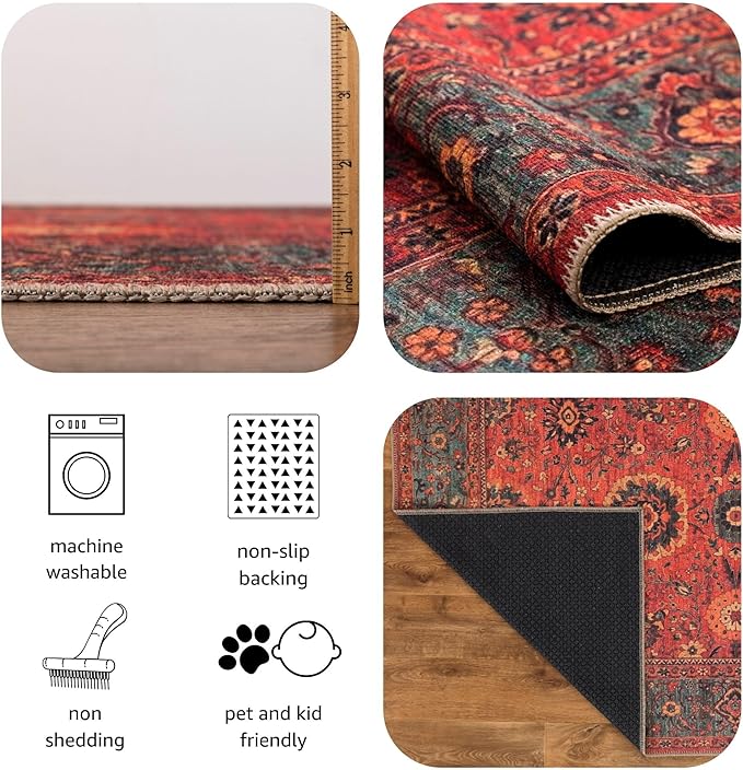 Keen Home Design 5x7 Rug - Machine Washable Area Rug with Non-Slip Backing, Ideal for Living Room, Dining Room, Bedroom - Vintage, Easy Clean, Durable, Low Pile Rug - (5' x 7')