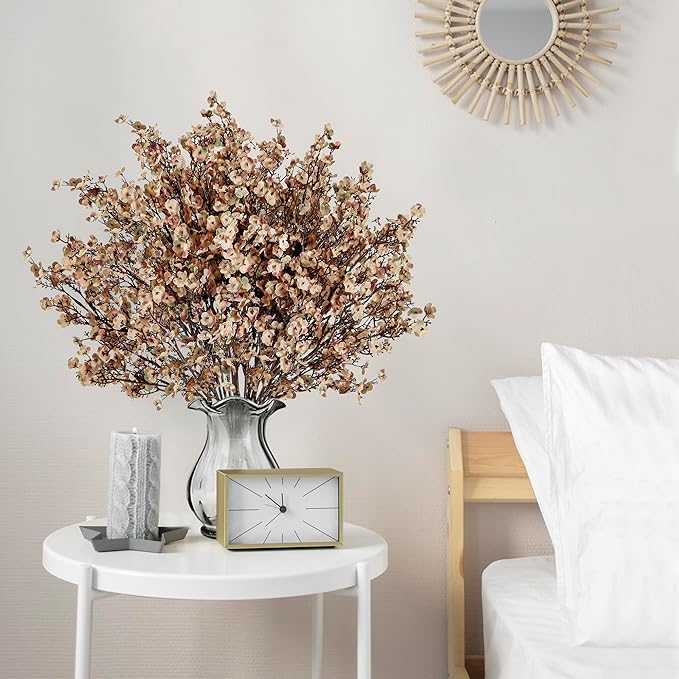 Sggvecsy 15 Pcs Babys Breath Artificial Flowers Gypsophila Bouquets Bulk Real Touch Fake Silk Flowers for Home DIY Floral Arrangement Table Centerpiece Fall Thanksgiving Autumn Decoration (Skin Brown)