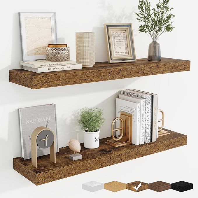 fuqing Floating Shelves for Wall, Bathroom Shelf Wall Mounted for Storage, Shelves with Invisible Bracket for Bedroom, Kitchen, Living Room, Farmhouse Small Book Shelf, 30 Inch Set of 2, Rustic Brown