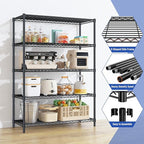 5 Tier Storage Shelves 71"H Wire Shelving Adjustable Metal Shelving,1000LBS Pantry Shelves Sturdy Steel Wire Shelf for Kitchen School Pantry Garage Warehouse ,71"H X35.5"W X13.8"D, Black,2P