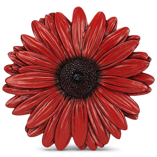 NAT & Jules Gerbera Daisy Flower Shaped Dimensional Indoor Outdoor 12 inch Cast Resin Decorative Garden Stepping Stone, Patio, Walkway Sculpture Yard Art, Red