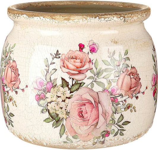 Vintage Planter Large Ceramic Plants Pot Beige Pink European Rose Ice Crack Cottage Scroll Vase Flower Vase Pot Indoor Plants Home Kitchen Decor Farmhouse Antique Decorative Gifts