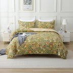 ABREEZE Paisley Bedding Sets 3Pcs Brushed Cotton Duvet Cover Set Queen Size Rustic Damask Green Floral Comforter Cover with Zipper Closure Boho Bedding Collections