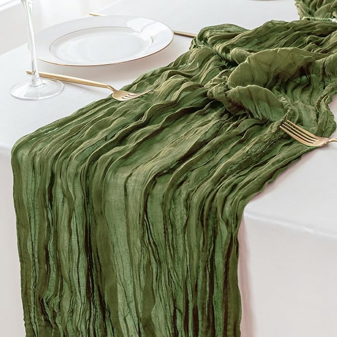 Sioloc 10 Pack Moss Green Cheesecloth Table Runner Fall Autumn Decor for Home 10ft Table Cloth for Tea Wedding Birthday Party Baby Bridal Shower Halloween Thanksgiving