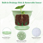 13 Inch Plastic-Flower-Pot-for-Indoor-Plants, 4 Pack Large Outdoor Planter Pot with Drainage Holes & Saucers, Resin Decorative Garden Pots Planters