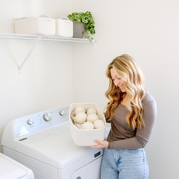 NaturalCozy 13.5”x8.5”x5.5” Storage Baskets for Shelves 3 Pack | Cotton Rope Woven Small Baskets for Organizing | Small Storage Bins for Nursery, Bathroom, Closet, Cube Shelf, Decorative, Gift