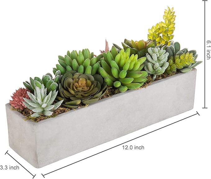 MyGift Faux Succulent Plant Arrangement in 12-Inch Gray Cement Pot