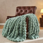Lotus Karen Faux Fur Throw Blanket Sage Green - Big Bubble Rabbit Fluff Blanket for Couch Bed Sofa,Softest Fluffy Fuzzy Cozy Blanket, Plush Thick Furry Shaggy Warm Blankets for Women,50x60 Inches