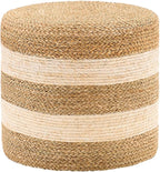 Handwoven Ottoman Pouf, Natural Seagrass Footstool, Round Braided Outdoor Seat with Sturdy Frame, Boho Accent Stool for Patio, Balcony, or Garden (Seagrass White)