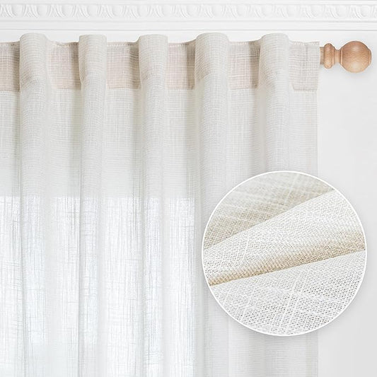 MYSKY HOME Natural Curtains for Living Room, Beige Semi Sheer Curtains & Drapes Light Filtering Farmhouse Country Boho Style Back Tab Draperies for Sliding Glass Door (Customsize, Natural)