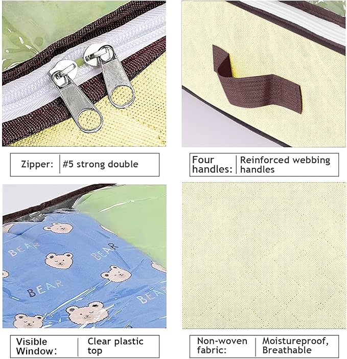 90L Under Bed Storage Containers, Closet Organizers and Storage Bins, Foldable Underbed Storage Bags for Blankets, Towels, Comforter, Sweaters, Pillows, Linen Sheets, Wrapping Paper, 4 Pack Beige
