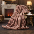Amélie Home Faux Fur Throw Blanket for Couch, Ultra Cozy Fuzzy Fluffy Fur Luxurious Soft Striped Plush Gift Blankets for Family Sofa Chair Bed Living Room Bedroom, 55"x70", Ionic Fox Brown